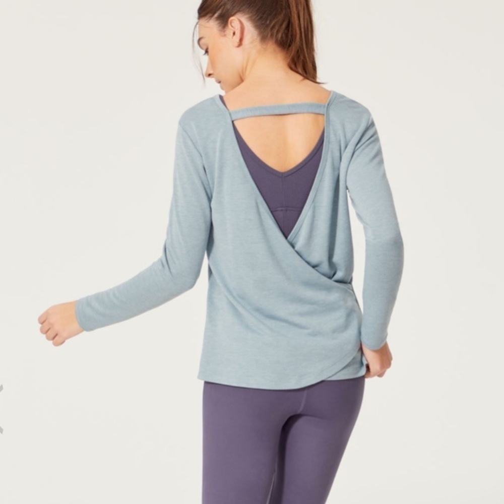 Marika blue open back long sleeve top, medium